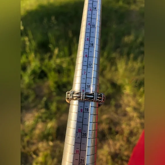Prehnite Wire Wrapped Ring Sterling Silver & Gold Fill Size 8 1/2 8.5 Oxidized - Picture 3 of 3